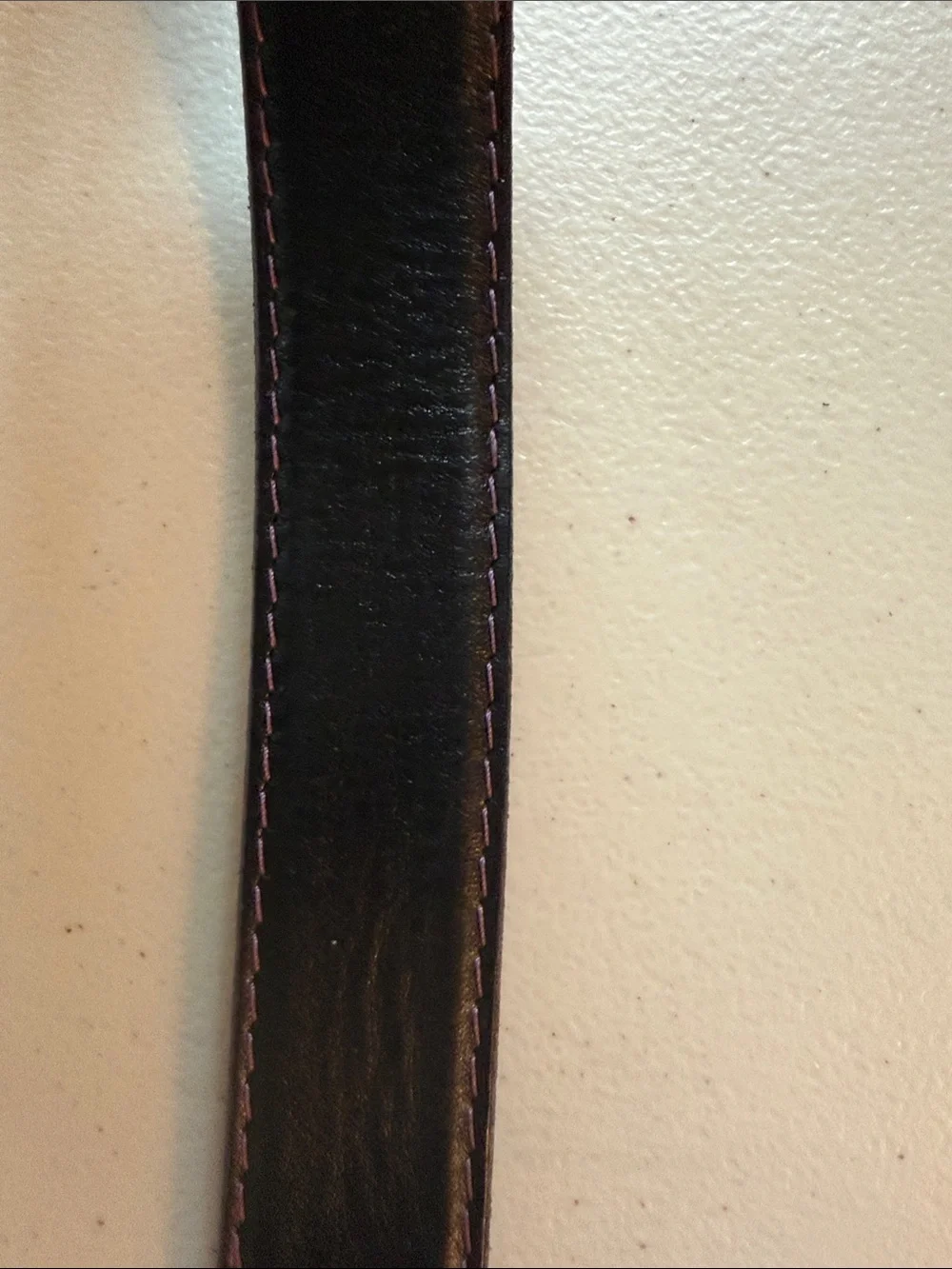 L.E.N. Black Leather Belt with Pink Contrast Stitching 40 inches